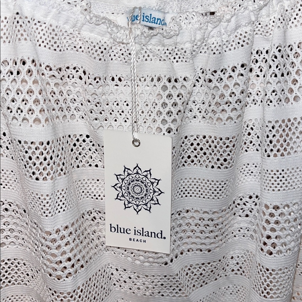 Blue Island White Mesh Beach Tunic Coverup Size Large - Picture 2 of 4